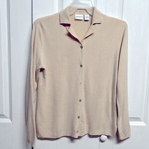 Vintage Sherry Taylor Beige Collar Button Down Knit Top Size XL